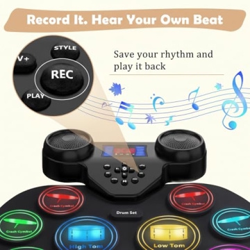 Electric Drum Set with Colorful LED Lights and MIDI