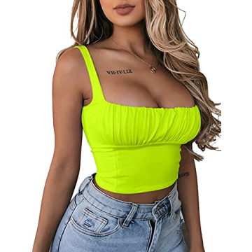 TOB Women's Sexy Summer Basic Sleeveless Crop Top Fluogreen
