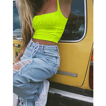 TOB Women's Sexy Summer Basic Sleeveless Crop Top Fluogreen
