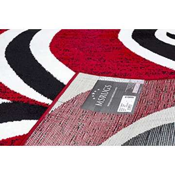 Msrugs Area Rugs, 4x5 Frize Collection Modern Red Black White Area Rug, Contemporary Geometric Carpet for Living Room and Bedroom