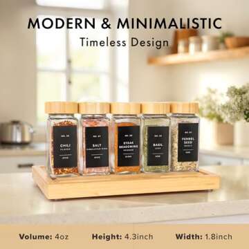 EDELHAUS® Square Spice Jars with Bamboo Wooden Lid Set – 24 Jars & Labels for Kitchen Organizatio...