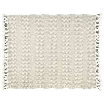 Amazon Brand – Rivet Modern Hand-Woven Stripe Fringe Throw Blanket, 50" x 60", Tan and Ivory with Taupe