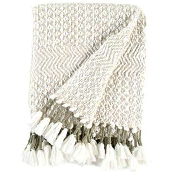 Amazon Brand – Rivet Modern Hand-Woven Stripe Fringe Throw Blanket, 50" x 60", Tan and Ivory with Taupe