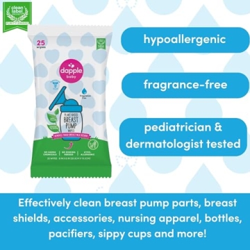 Dapple Baby Breast Pump Wipes, Plant-Based, No Residue, 25 Count