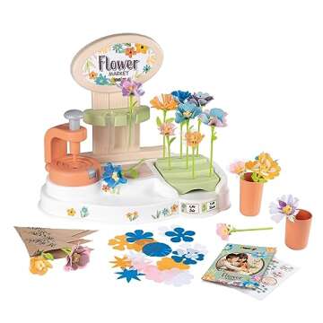 Smoby: Flower Market - Kids DIY 100 Piece Set, Build Your Own Fabric Flower Bouquets, Arts & Crafts for Ages 3+
