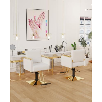 Baasha Gold & White Hydraulic Salon Chair with Stainless Steel Armrests