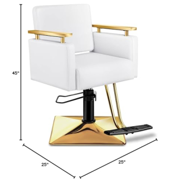 Baasha Gold & White Hydraulic Salon Chair with Stainless Steel Armrests