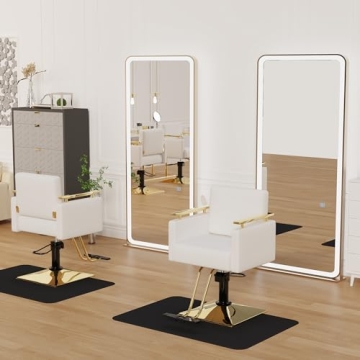 Baasha Gold & White Hydraulic Salon Chair with Stainless Steel Armrests