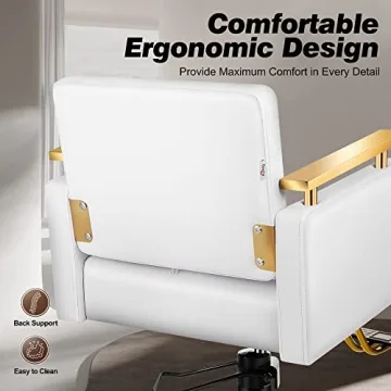 Baasha Gold & White Hydraulic Salon Chair with Stainless Steel Armrests