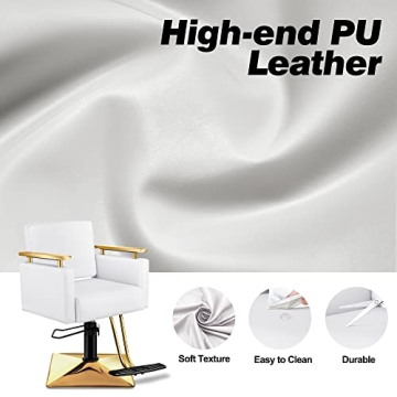 Baasha Gold & White Hydraulic Salon Chair with Stainless Steel Armrests