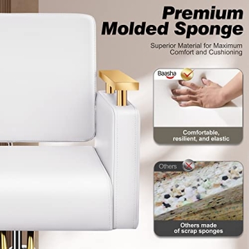 Baasha Gold & White Hydraulic Salon Chair with Stainless Steel Armrests