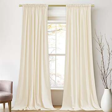 StangH Cream White Velvet Curtains - Back Tab Light Dimming Bedroom Curtains Luxury Privacy Protect ...