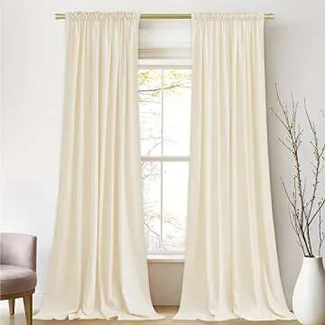 StangH Cream White Velvet Curtains - Back Tab Light Dimming Bedroom Curtains Luxury Privacy Protect ...