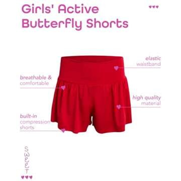 Sweet Hearts Girls Active Skort - 2 Pack Flowy Butterfly Shorts with Spandex Lining - Athletic Skirt...