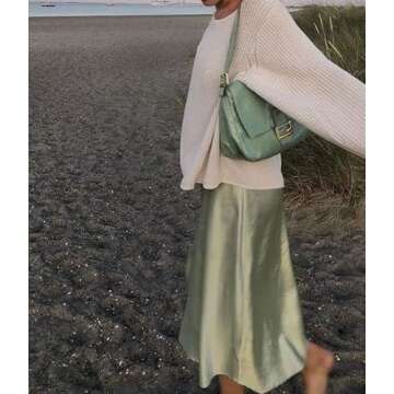 Zeagoo Womens Midi Skirts for Women Satin High Waist Skirt Elegant Silk Skirts Light Green Small