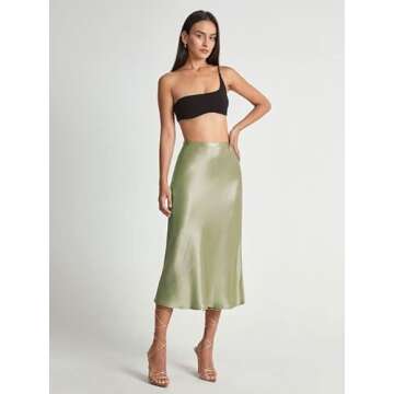 Zeagoo Womens Midi Skirts for Women Satin High Waist Skirt Elegant Silk Skirts Light Green Small