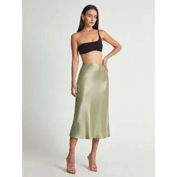 Zeagoo Womens Midi Skirts for Women Satin High Waist Skirt Elegant Silk Skirts Light Green Small