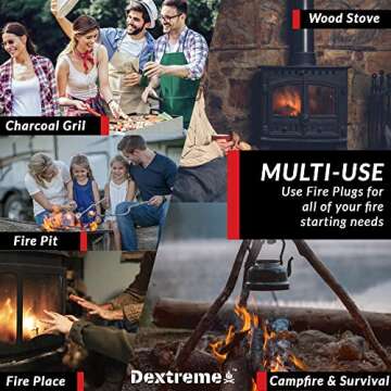 Dextreme Fire Plugs (50) Waterproof Fire Starter for Campfires, Emergencies, Survival, Fire Pits, Grills | 5+ Minute Burn | All Natural | Made in North America