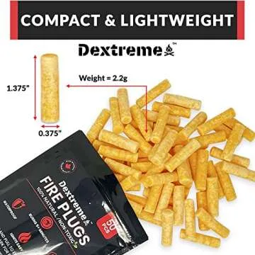 Dextreme Fire Plugs (50) Waterproof Fire Starter for Campfires, Emergencies, Survival, Fire Pits, Grills | 5+ Minute Burn | All Natural | Made in North America
