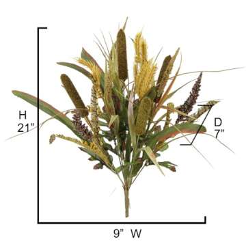 Admired By Nature 1 Piece 14 Stems Artificial Flowers Cattail Wheat Fall Mixed Bush Decorative Flower Arrangements Floral Cattails Plant for Wedding Home Office Cemetery Flowers for Grave, 4. Tuscany