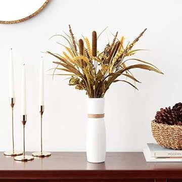 Admired By Nature 1 Piece 14 Stems Artificial Flowers Cattail Wheat Fall Mixed Bush Decorative Flower Arrangements Floral Cattails Plant for Wedding Home Office Cemetery Flowers for Grave, 4. Tuscany