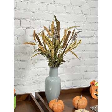 Admired By Nature 1 Piece 14 Stems Artificial Flowers Cattail Wheat Fall Mixed Bush Decorative Flower Arrangements Floral Cattails Plant for Wedding Home Office Cemetery Flowers for Grave, 4. Tuscany