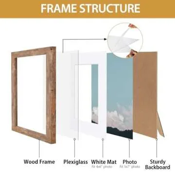Califortree 5x7 Picture Frame - Can Display Photo 4x6 with Mat, Wood Frame with Shatterproof Plexiglass, Horizontal and Vertical Display for Wall and Tabletop, Rustic Brown