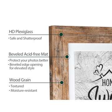 Califortree 5x7 Picture Frame - Can Display Photo 4x6 with Mat, Wood Frame with Shatterproof Plexiglass, Horizontal and Vertical Display for Wall and Tabletop, Rustic Brown