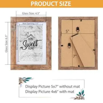 Califortree 5x7 Picture Frame - Can Display Photo 4x6 with Mat, Wood Frame with Shatterproof Plexiglass, Horizontal and Vertical Display for Wall and Tabletop, Rustic Brown