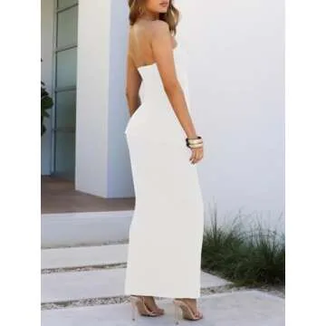 Wenrine Two Piece Sets for Women Summer Bodycon Sexy Outfit Cutout Tube Tops Knit Maxi Skirt Sets Clubwear Dresses White