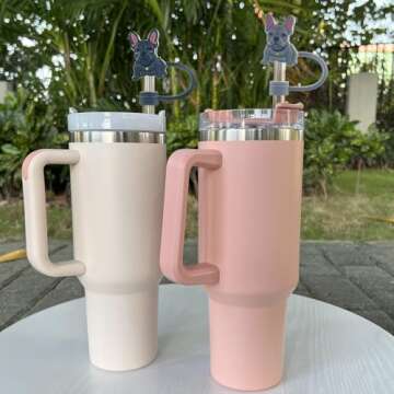 Velaco 4Pcs 0.4in/10mm Diameter Silicone Straw Covers Cap Compatible with Stanley 20 30&40 Oz Cup, C...