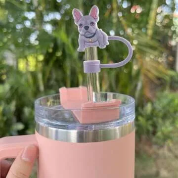 Velaco 4Pcs 0.4in/10mm Diameter Silicone Straw Covers Cap Compatible with Stanley 20 30&40 Oz Cup, Cute Dog Straw Toppers for Stanley 40 Oz Tumbler with Handle, Dust-Proof Straw Caps for Water Bottle