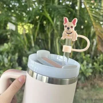 Velaco 4Pcs 0.4in/10mm Diameter Silicone Straw Covers Cap Compatible with Stanley 20 30&40 Oz Cup, Cute Dog Straw Toppers for Stanley 40 Oz Tumbler with Handle, Dust-Proof Straw Caps for Water Bottle