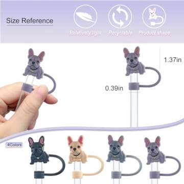 Velaco 4Pcs 0.4in/10mm Diameter Silicone Straw Covers Cap Compatible with Stanley 20 30&40 Oz Cup, Cute Dog Straw Toppers for Stanley 40 Oz Tumbler with Handle, Dust-Proof Straw Caps for Water Bottle