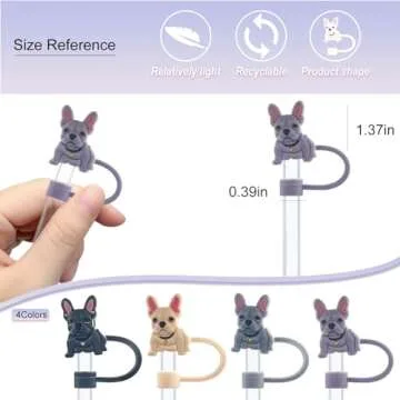 Velaco 4Pcs 0.4in/10mm Diameter Silicone Straw Covers Cap Compatible with Stanley 20 30&40 Oz Cup, Cute Dog Straw Toppers for Stanley 40 Oz Tumbler with Handle, Dust-Proof Straw Caps for Water Bottle