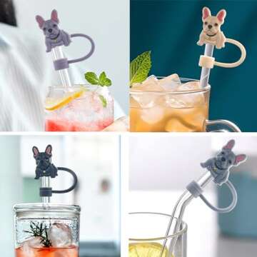 Velaco 4Pcs 0.4in/10mm Diameter Silicone Straw Covers Cap Compatible with Stanley 20 30&40 Oz Cup, Cute Dog Straw Toppers for Stanley 40 Oz Tumbler with Handle, Dust-Proof Straw Caps for Water Bottle