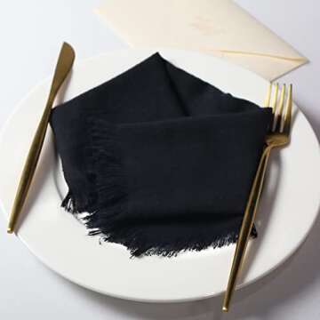 Dololoo Handmade Cloth Napkins with Fringe,18 x 18 Inches Cotton Linen Napkins Set of 4 Versatile Ha...