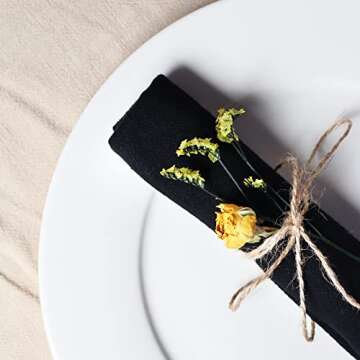 Dololoo Handmade Cloth Napkins with Fringe,18 x 18 Inches Cotton Linen Napkins Set of 4 Versatile Handmade Square Rustic Fringe Napkins for Dinner, Wedding and Parties, Black