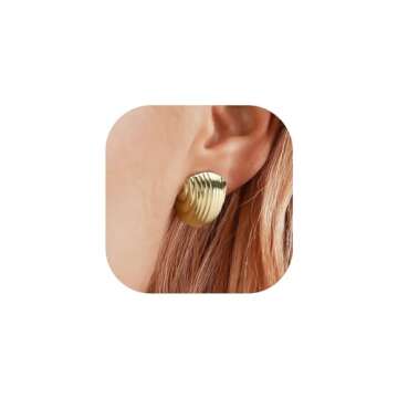 Yowivon 14K Gold Plated Shell Earrings for Women Bohemian Vintage Chunky Statement Stud Earrings Uni...