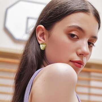 Yowivon 14K Gold Plated Shell Earrings for Women Bohemian Vintage Chunky Statement Stud Earrings Unique Piercing Earrings Fashion Summer Beach Jewelry Gift
