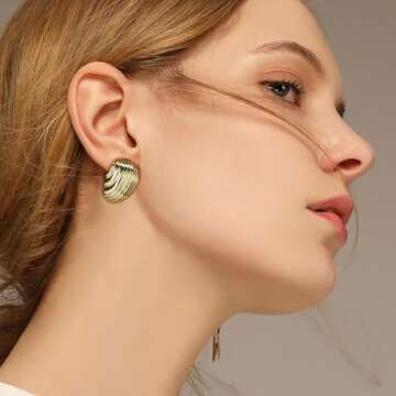 Yowivon 14K Gold Plated Shell Earrings for Women Bohemian Vintage Chunky Statement Stud Earrings Unique Piercing Earrings Fashion Summer Beach Jewelry Gift