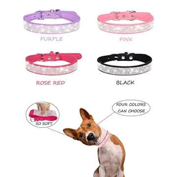 Dog Collar for Small Dogs, Adjustable Leather Suede Bling Dog Collars，Pink Dog Collar Cat Collar, ...