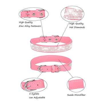 Dog Collar for Small Dogs, Adjustable Leather Suede Bling Dog Collars，Pink Dog Collar Cat Collar, Rhinestone Dog Collar(S, Pink)