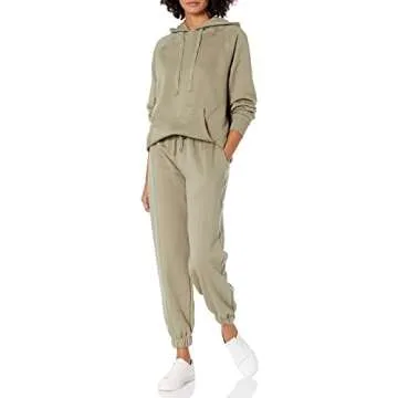 The Drop Women's Dominique Street-Fleece Coverstitched Utility Jogger, Vetiver Green, L