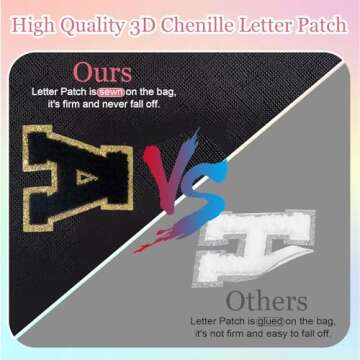 Small Personalized Initial Letter Makeup Bag, Cute Waterproof PU Leather Chenille Letter Cosmetic Bag Travel Makeup Bag, Preppy Makeup Pouch Toiletry Zipper Pouch Organizer for Women and Girls(Black-A