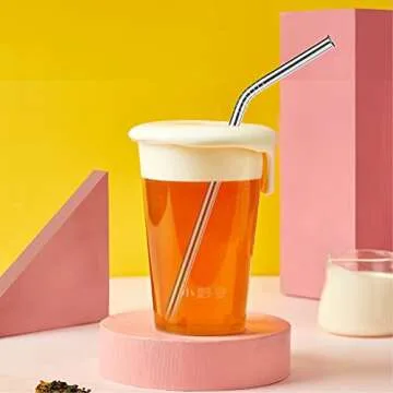 Reusable Metal Straws 10.5"9.5" 8.5" Stainless Steel Straws 12 Pcs With Portable Bag Clean Brush For 30 Oz and 20 Oz Tumblers(8 Straight|4 Bent|2 Brush)（SILVER）…