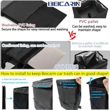 Car Trash Can with Lid - Bag Hanging Storage Pockets Leak-Proof Organizer Collapsible and Portable W...