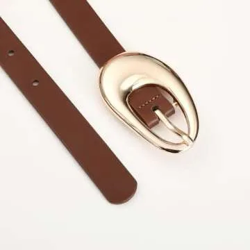 RISANTRY Genuine Leather Belt for Women Brown Leather With Smooth Oval Gold Metal Buckle Luxury Casual Fashion Belts