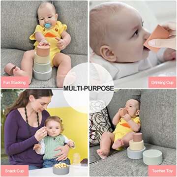 Socub Baby Stacking Toys, Silicone Stacking Cups for Babies and Infants, 5Pcs Nesting Toy for Early Educational, BPA Free, 6+ Month