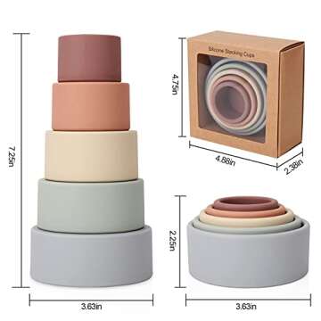 Socub Baby Stacking Toys, Silicone Stacking Cups for Babies and Infants, 5Pcs Nesting Toy for Early Educational, BPA Free, 6+ Month